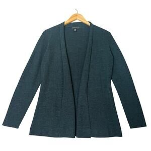 Eileen Fisher 100% Merino Wool Navy Wrap Cardigan Lagenlook Boho Minimalist sz S